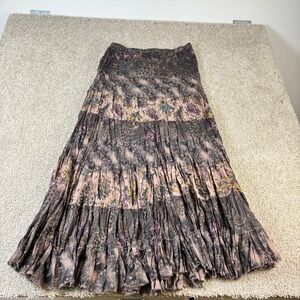 Solitaire Maxi Skirt Womens Large Brown Floral Tiered Boho Gypsy Cotton Long